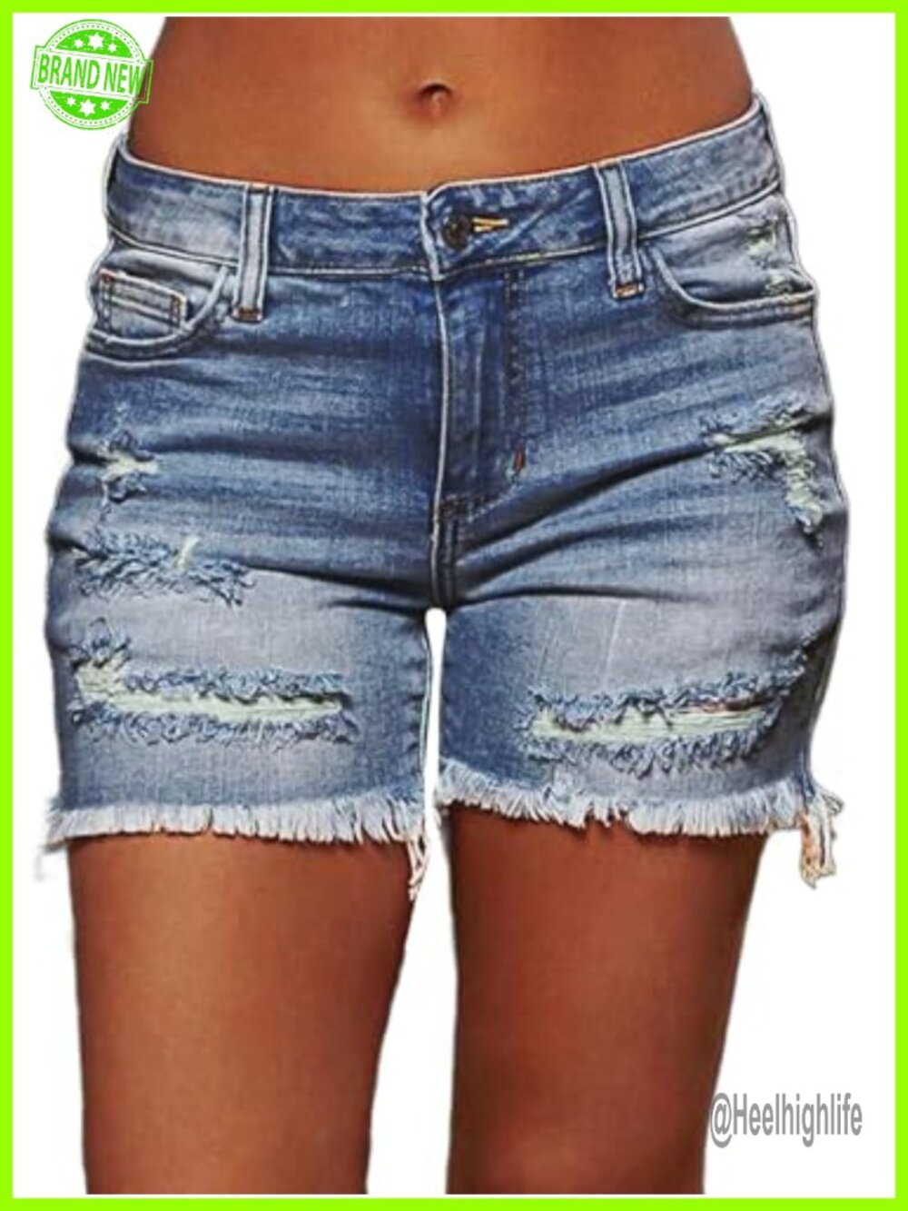 Ripped Raw Hem Stretchy Jean Shorts Mid Rise Summer Casual